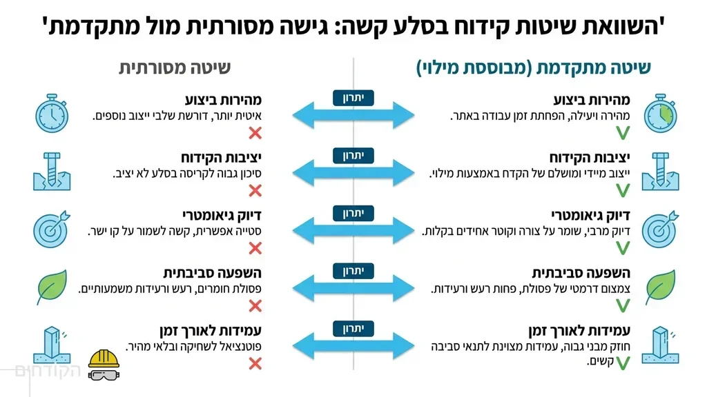 נוצר על ידי מודל בינה מלאכותית Gemini Pro החדרת מוט פלדה ויציקת דיס צמנטי בקידוח מיקרופייל