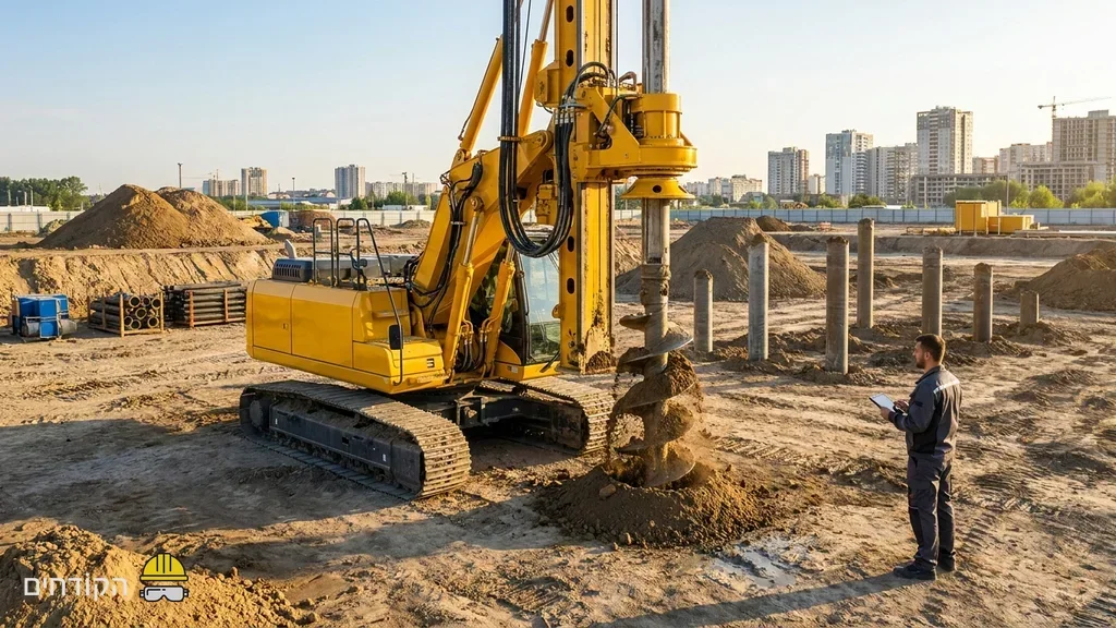 נוצר על ידי מודל בינה מלאכותית Gemini Pro מכונת קידוח כלונסאות מקצועית של חברת הקודחים באתר בנייה