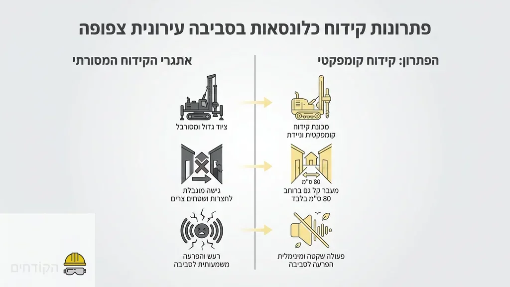 נוצר על ידי מודל בינה מלאכותית Gemini Pro צוות מבצע קידוח כלונסאות ידני בחצר צרה