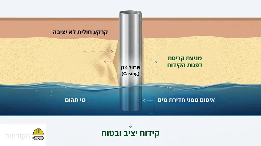 נוצר על ידי מודל בינה מלאכותית Gemini Pro החדרת שרוול מגן לבור קידוח