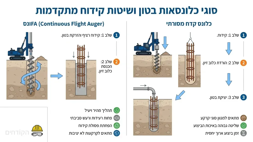 נוצר על ידי מודל בינה מלאכותית Gemini Pro מכונת קידוח מבצעת יציקת כלונסאות בטון באתר בנייה