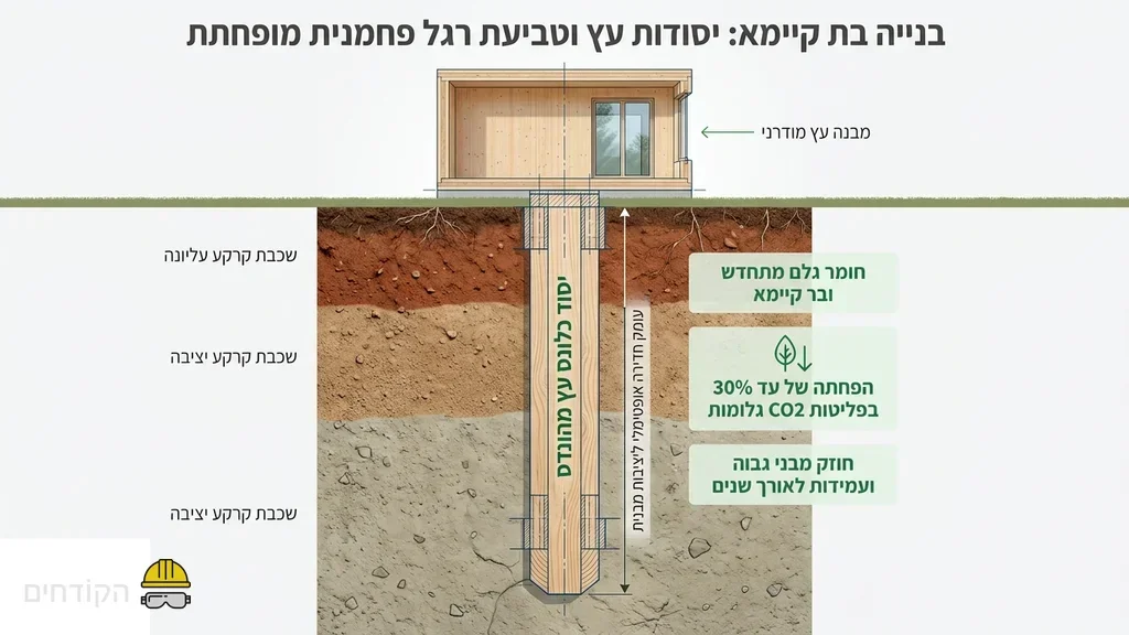 חתך הנדסי המציג כלונסאות עץ בתוך הקרקע נושאים מבנה אקולוגי