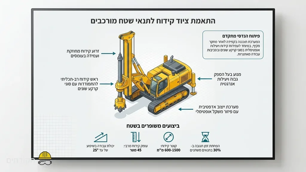 הצגת ציוד קידוח כבד המותאם לתנאי שטח מורכבים לאחר תכנון הנדסי. ציוד קידוח מקצועי של הקודחים מותאם לתנאי השטח