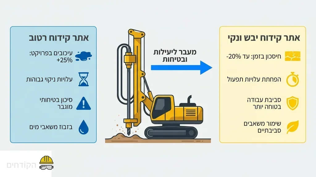 מכונת קידוח יבש פועלת באתר בנייה