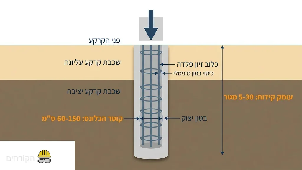 After the H2 detailing the work stages, before the H3 about preparation. תהליך החדרת מוט פלדה והזרקת דיס צמנטי בקידוח מיקרופייל