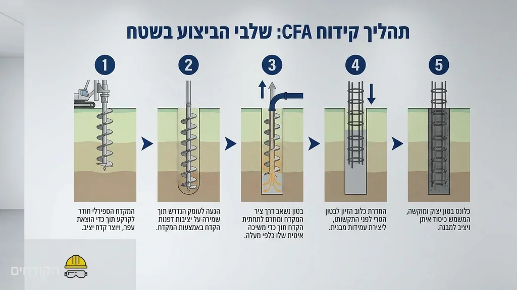 מכונת קידוח כלונסאות CFA בפעולה באתר בנייה