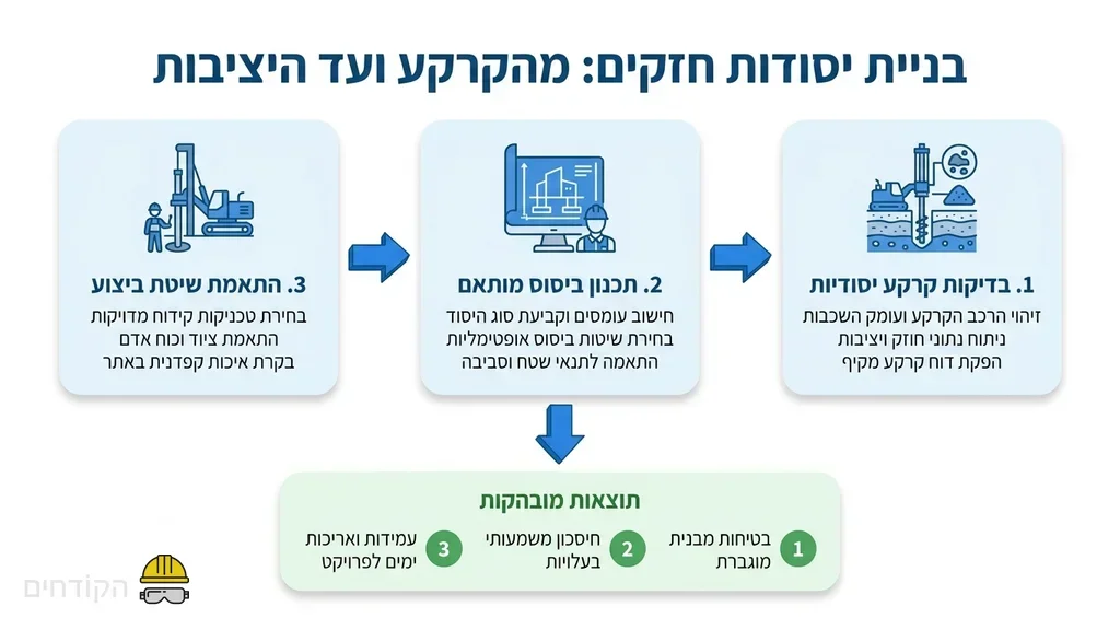 מהנדס בוחן תוכניות ביסוס וקידוח כלונסאות בשטח
