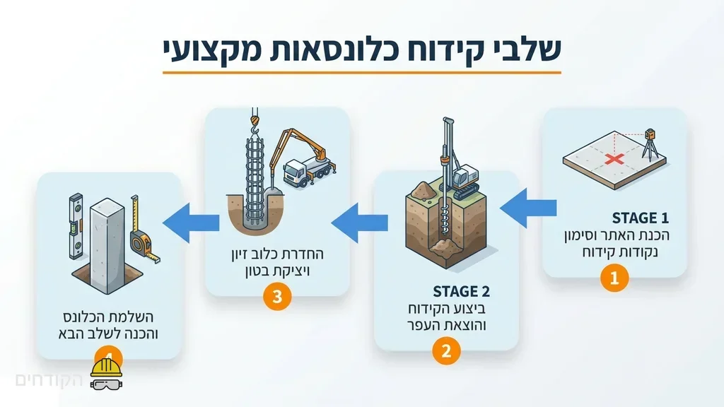 Drilling rig positioned on a new construction site. מכונת קידוח באתר בנייה חדש