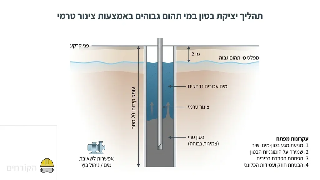 יציקת בטון בצינור טרמי להתמודדות עם מי תהום