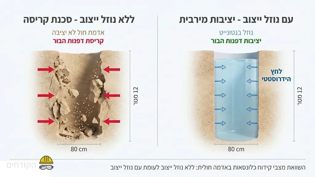 מכונת קידוח באתר בנייה פועלת באדמה חולית